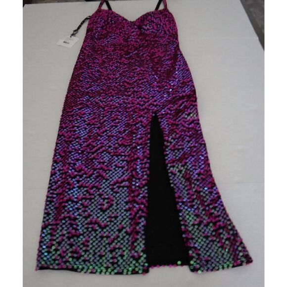 SHO x Tadashi Shoji Sz L Hot Pink Spaghetti Strap Midi Sheath Party Dress - Picture 13 of 16